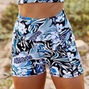 581. FREE PEOPLE Never Better Printed Run Shorts in Blue Koi combo Sz S NWOT $78